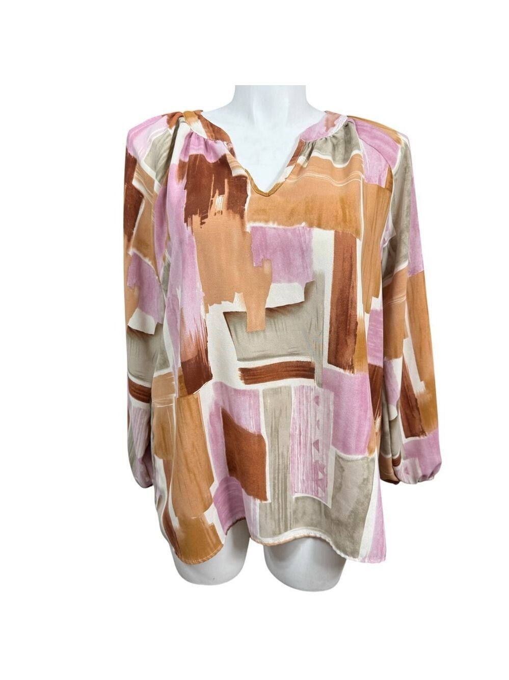 Entro Women’s Abstract Print Long Sleeve Blouse Size XL Made in USA